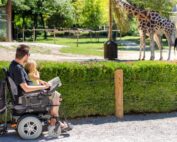 Father in wheelchair with daughter at the zoo. SMA spinal muscular atrophy treatment Propel Physiotherapy.