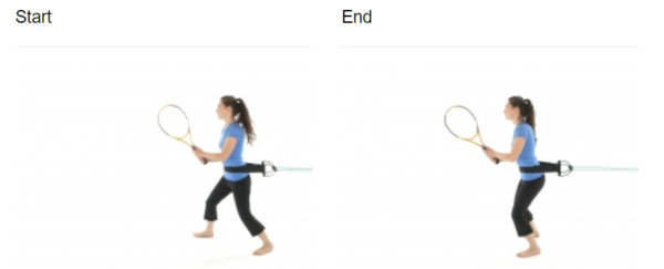 Lateral movement resistance band exercises with hand weights for racquet sports injury prevention. Propel Physiotherapy