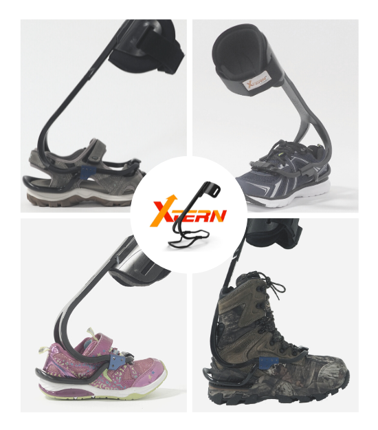 Turbomed XTERN AFO for foot drop on different shoes. Propel Physiotherapy foot drop treatment.