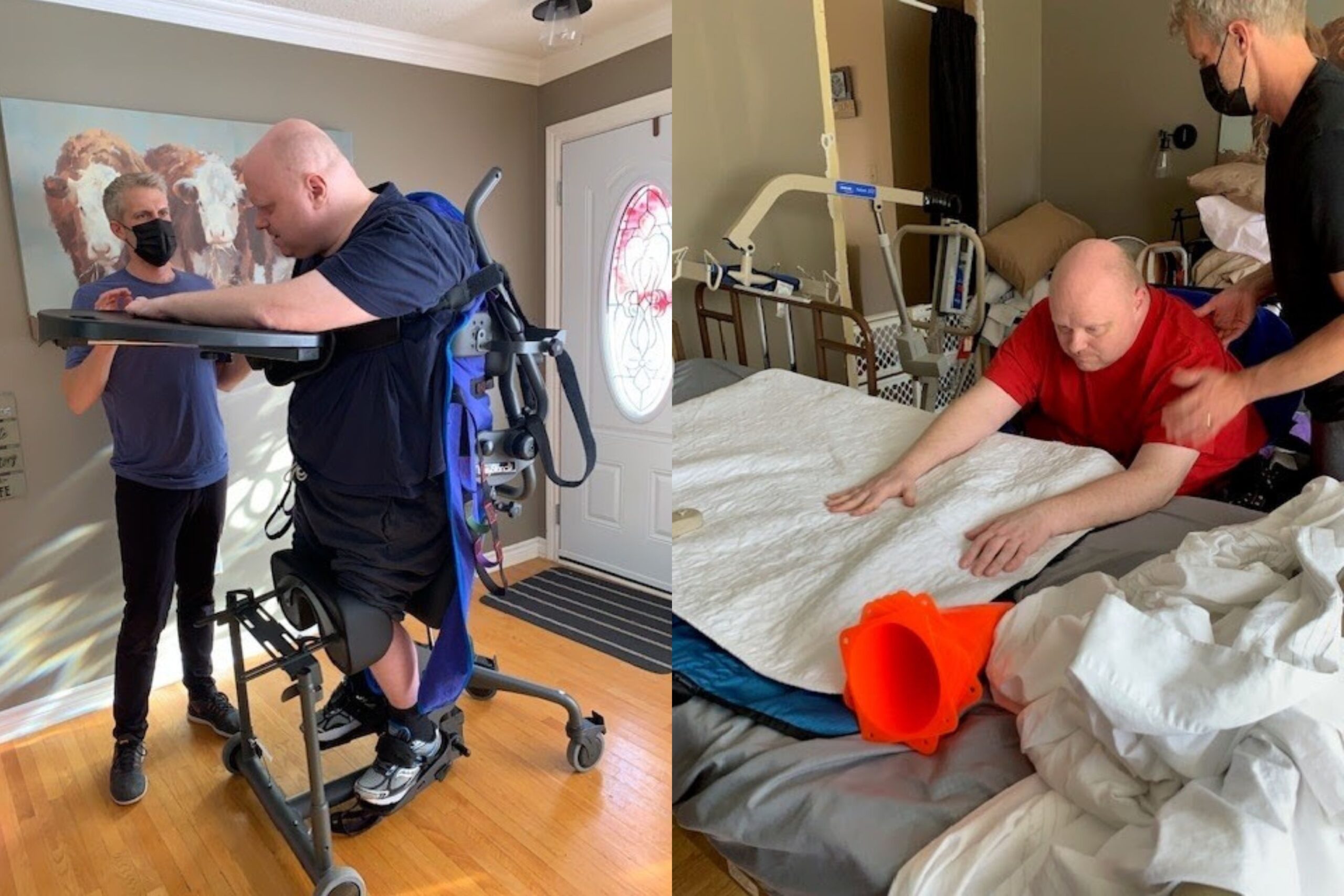 Peterborough client Harvey in rehabilitation at home with David Friesen, registered physiotherapist. 