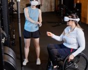 Mature woman wearing mixed reality headset. Wearable technology in healthcare. Propel Physiotherapy.