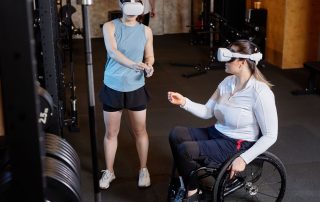 Mature woman wearing mixed reality headset. Wearable technology in healthcare. Propel Physiotherapy.